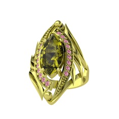 Peridot ve pembe kuvars 14 ayar altın yüzük