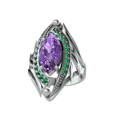 Euthalia Yüzük - Ametist ve yeşil kuvars 18 ayar beyaz altın yüzük #1ct9l1d