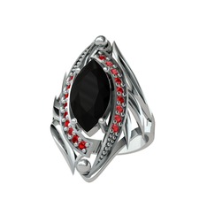 Siyah zirkon ve garnet 18 ayar beyaz altın yüzük