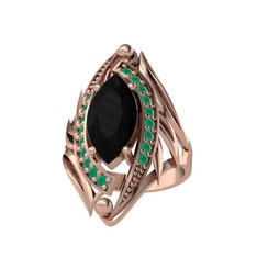 Euthalia Yüzük - Siyah zirkon ve kök zümrüt 14 ayar rose altın yüzük #1dl9ey9