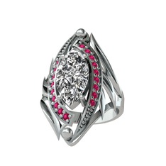 Beyaz zirkon ve rodolit garnet 8 ayar beyaz altın yüzük