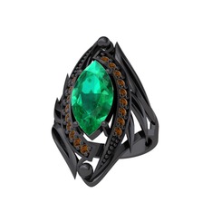 Euthalia Yüzük - Yeşil kuvars ve dumanlı kuvars 925 ayar siyah rodyum kaplama gümüş yüzük #1ecsj2h