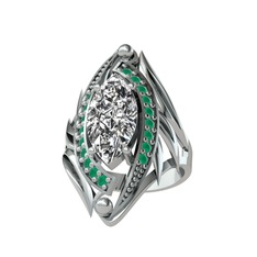 Euthalia Yüzük - Beyaz zirkon ve kök zümrüt 8 ayar beyaz altın yüzük #1edogiz