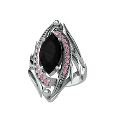 Euthalia Yüzük - Siyah zirkon ve pembe kuvars 18 ayar beyaz altın yüzük #1eom7xt
