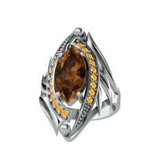 Euthalia Yüzük - Dumanlı kuvars ve sitrin 8 ayar beyaz altın yüzük #1fctdoz