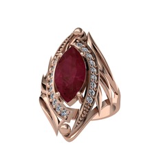Euthalia Yüzük - Kök yakut ve beyaz zirkon 925 ayar rose altın kaplama gümüş yüzük #1foey5o