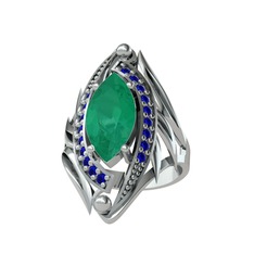 Kök zümrüt ve lab safir 925 ayar gümüş yüzük