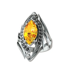 Sitrin ve siyah zirkon 8 ayar beyaz altın yüzük