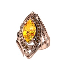 Sitrin ve dumanlı kuvars 925 ayar rose altın kaplama gümüş yüzük