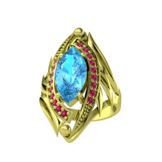 Akuamarin ve rodolit garnet 18 ayar altın yüzük