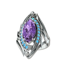 Euthalia Yüzük - Ametist ve akuamarin 14 ayar beyaz altın yüzük #1i7gc4c