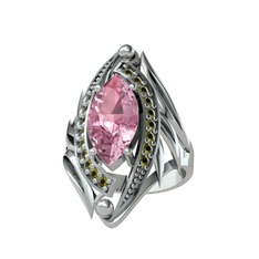 Euthalia Yüzük - Pembe kuvars ve peridot 14 ayar beyaz altın yüzük #1iegeoo