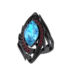 Euthalia Yüzük - Akuamarin ve kök yakut 925 ayar siyah rodyum kaplama gümüş yüzük #1ijio1r