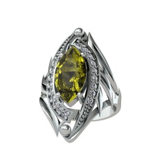 Peridot ve swarovski 18 ayar beyaz altın yüzük