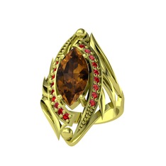 Dumanlı kuvars ve garnet 14 ayar altın yüzük
