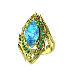 Euthalia Yüzük - Akuamarin ve yeşil kuvars 14 ayar altın yüzük #1jxe6da