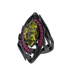 Euthalia Yüzük - Peridot ve rodolit garnet 925 ayar siyah rodyum kaplama gümüş yüzük #1khmgw5