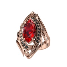 Garnet ve siyah zirkon 8 ayar rose altın yüzük
