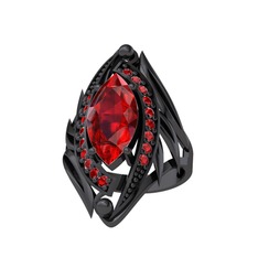 Garnet 925 ayar siyah rodyum kaplama gümüş yüzük