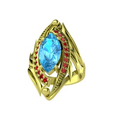 Akuamarin ve garnet 925 ayar altın kaplama gümüş yüzük