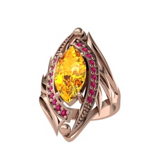 Sitrin ve rodolit garnet 14 ayar rose altın yüzük