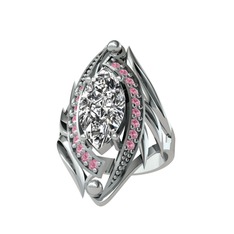 Euthalia Yüzük - Swarovski ve pembe kuvars 14 ayar beyaz altın yüzük #1nyiwwn