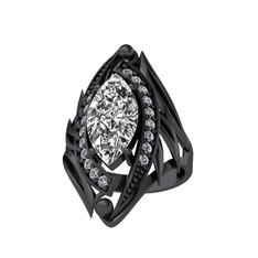 Beyaz zirkon ve swarovski 925 ayar siyah rodyum kaplama gümüş yüzük