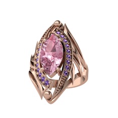 Pembe kuvars ve ametist 925 ayar rose altın kaplama gümüş yüzük
