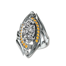 Euthalia Yüzük - Swarovski ve sitrin 8 ayar beyaz altın yüzük #1oi7c8n