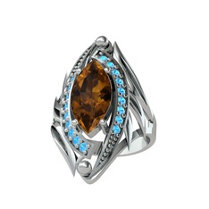 Euthalia Yüzük - Dumanlı kuvars ve akuamarin 925 ayar gümüş yüzük #1ol3emn