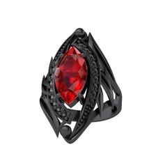 Euthalia Yüzük - Garnet ve siyah zirkon 925 ayar siyah rodyum kaplama gümüş yüzük #1pode4f