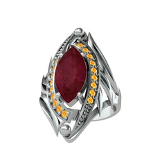 Euthalia Yüzük - Kök yakut ve sitrin 925 ayar gümüş yüzük #1preh1l