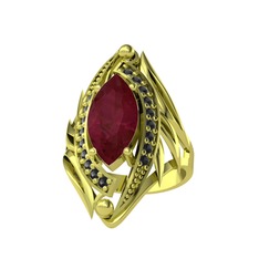 Euthalia Yüzük - Kök yakut ve siyah zirkon 18 ayar altın yüzük #1q803bd