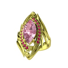 Pembe kuvars ve rodolit garnet 14 ayar altın yüzük