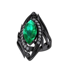 Euthalia Yüzük - Yeşil kuvars ve swarovski 925 ayar siyah rodyum kaplama gümüş yüzük #1s8s3ji