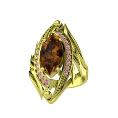 Euthalia Yüzük - Dumanlı kuvars ve pembe kuvars 925 ayar altın kaplama gümüş yüzük #1ss48fi