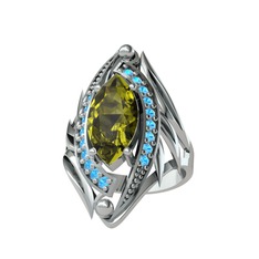 Peridot ve akuamarin 8 ayar beyaz altın yüzük