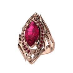 Rodolit garnet ve kök yakut 925 ayar rose altın kaplama gümüş yüzük