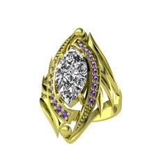 Beyaz zirkon ve ametist 18 ayar altın yüzük