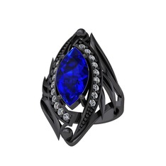 Euthalia Yüzük - Lab safir ve beyaz zirkon 925 ayar siyah rodyum kaplama gümüş yüzük #1vhkjrf