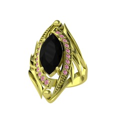 Siyah zirkon ve pembe kuvars 14 ayar altın yüzük