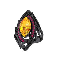 Euthalia Yüzük - Sitrin ve rodolit garnet 925 ayar siyah rodyum kaplama gümüş yüzük #1vqwnjy