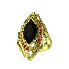 Euthalia Yüzük - Siyah zirkon ve garnet 14 ayar altın yüzük #1vr80ng