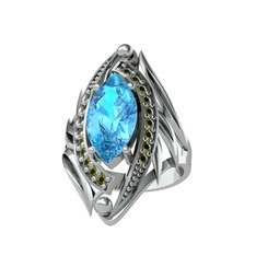 Akuamarin ve peridot 925 ayar gümüş yüzük