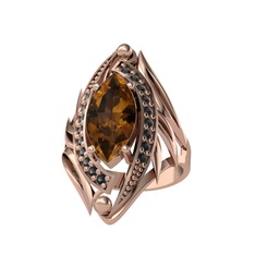 Dumanlı kuvars ve siyah zirkon 18 ayar rose altın yüzük