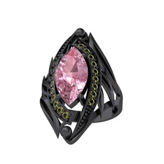 Euthalia Yüzük - Pembe kuvars ve peridot 925 ayar siyah rodyum kaplama gümüş yüzük #1wp3cgj