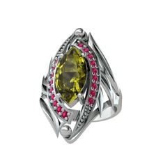 Euthalia Yüzük - Peridot ve rodolit garnet 14 ayar beyaz altın yüzük #1wtu172
