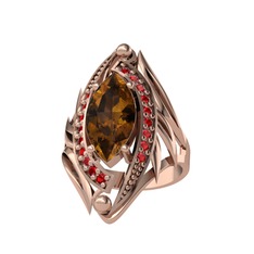 Dumanlı kuvars ve garnet 18 ayar rose altın yüzük