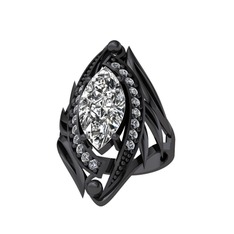 Euthalia Yüzük - Swarovski ve beyaz zirkon 925 ayar siyah rodyum kaplama gümüş yüzük #1xp4vsm