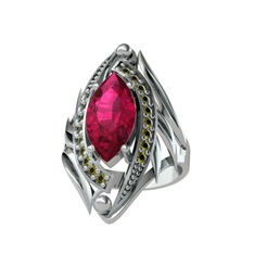 Rodolit garnet ve peridot 18 ayar beyaz altın yüzük